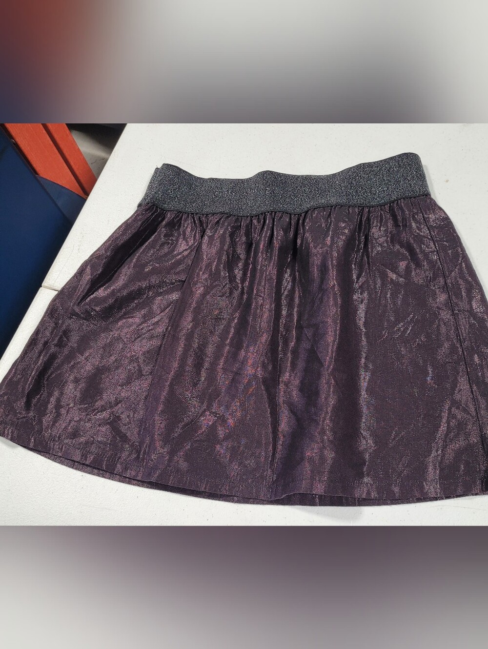 Forever 21 Shimmery Plum Skater Skirt with Sparkle Waistband